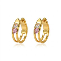 Boucles d'oreilles créoles Huggie en laiton plaqué or, double rangée, avec zircone cubique rose et blanche colorée, bijoux délicats en pierres précieuses, cadeau d'anniversaire, fournisseur