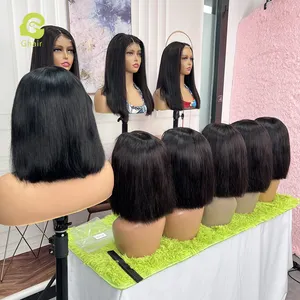 Peruca de cabelo humano curto, perucas curtas de renda suíça, 8-18 polegadas, cabelo brasileiro, 2x6 fecho de cabelo curto para mulheres negras