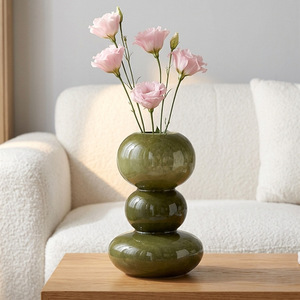 <span class=keywords><strong>Vaso</strong></span> in Vetro Verde Oliva Lucido a Tre Strati, Forma di Ciottolo, 3 Misure, Contenitore <span class=keywords><strong>per</strong></span> Fiori in Vetro <span class=keywords><strong>per</strong></span> Arredamento Minimalista Wabi Sabi - Product Image 3