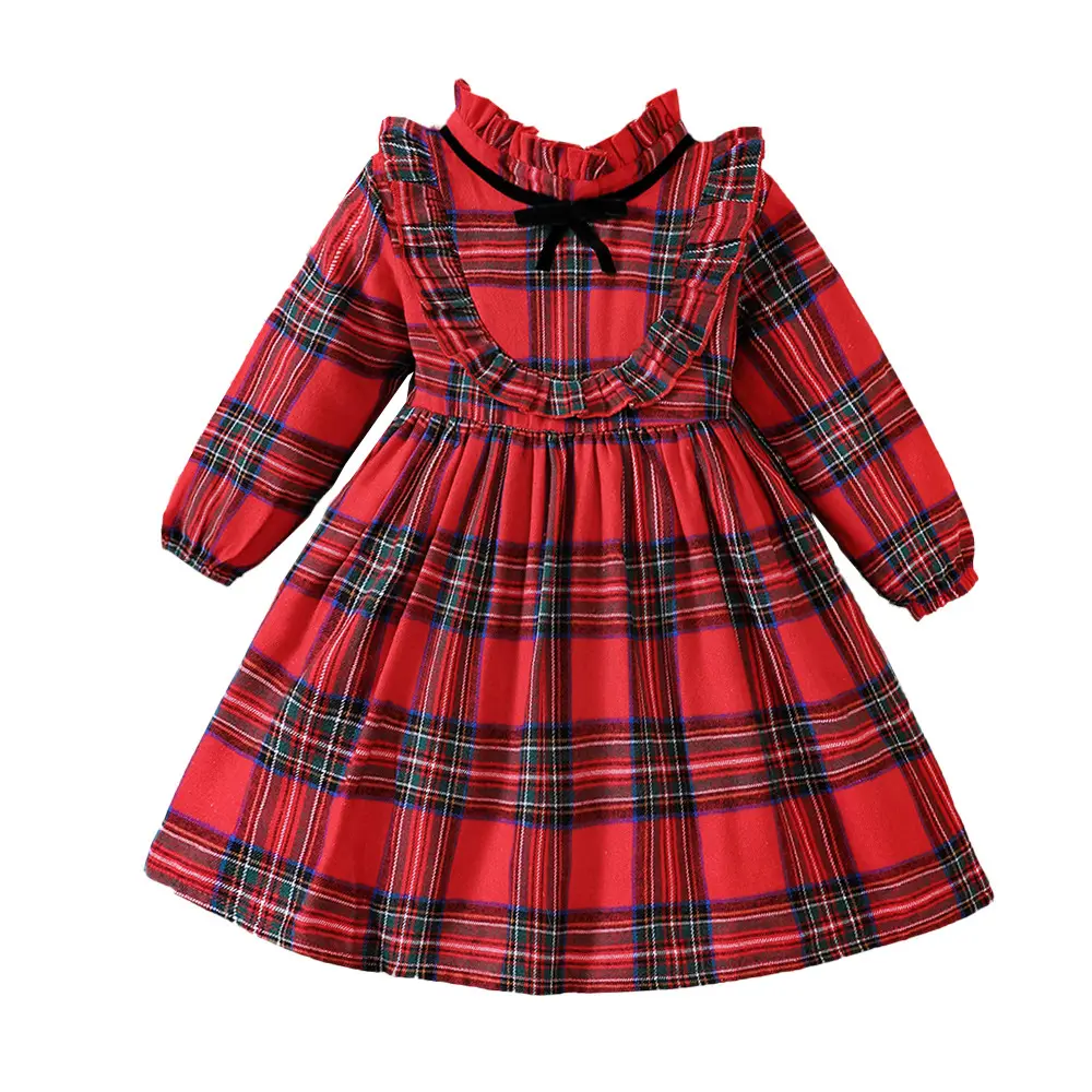 Wholesale Fashion Children Clothing New Product Girls Autumn And Winter Models Ruffled Bow Plaid Dress Girl Clothing Sets