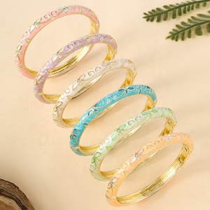 Wholesale Chinese Style Travel Gift Color Drop Spring Open <b>Bracelet</b> Peony Cloisonne Ladies Vintage Enamel <b>Bangles</b> Turquoise - Product Image 1