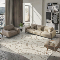 Tapis en polypropylène 8x10, collection Florida Shag, à poils longs, avec support en mousse, motif en spirale, couleur crème beige, anti-déchirure, facile à nettoyer