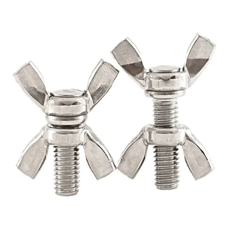 M10 M12 Stainless Steel B8 B8M AISI ANSI 304 316 Edged Butterfly Head Wing Machine Thread Screw With Nut Assortment DIN318