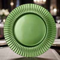 Assiette de présentation ronde en verre cannelé vert olive de 13 pouces, gaufrée, pour la décoration de table à la maison, dans les hôtels, lors de mariages et de banquets