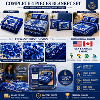 Prix de gros Hiver Ensemble de literie 4 pièces très chaud et doux en peluche motif floral, comprenant couverture, drap et taies d'oreiller, taille King