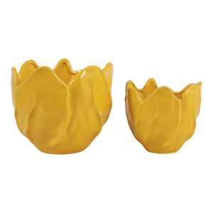 Vasi in ceramica a forma di fiore, design tulipano giallo, decorativi per interni ed esterni, set di due. - Product Image 4