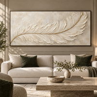 Peinture à l'huile sur toile texturée plume d'or blanc, art mural minimaliste moderne pour salon, chambre, hôtel, bureau