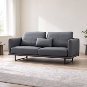 Sofá Seccional de Cuero en Forma de L, Perfil Bajo, Asiento Profundo, Cojines Sueltos, Patas Metálicas Delgadas, para Sala de Estar, Apartamento, Villa - Product Image 2