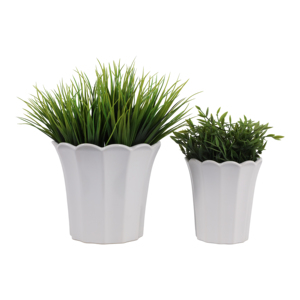 Ensemble de pots à fleurs en céramique festonnés pour plantes d'intérieur et d'extérieur avec drainage, pots décoratifs blancs pour jardin - Product Image 2