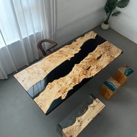 Ensemble de table console en bois massif de luxe avec panneau en résine époxy pour hôtels/villas/salles à manger - Design moderne européen, mobilier de maison, 1 pièce