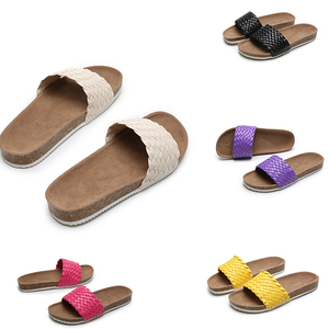 Wholesale Women Ladies Girls Outdoor Hand Made Black Leather Bedroom <b>Slides</b> Slippers Maker for Females - Product Image 1