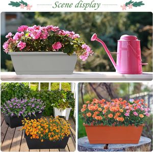 Pot de fleurs rectangulaire en plastique PP écologique au design moderne avec trous de drainage (capacité 1-3L) pour utilisation sur le bureau (gris) A-ONE - Product Image 3