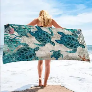 2024 Professional suppliers swimming bath beach towel oversized turtle printed microfiber anti sand beach towel