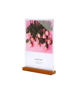 A4 A5 A6 Countertop Display with Wood Base Table Desk Menu Price Tag Sign Holder Acrylic Brochure Paper Poster Stand