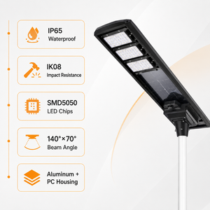 Kit complet de lampadaire solaire avec poteau 200W 300W IP65 LiFePO4, lampe de route extérieure tout-en-un, vente en gros OEM - Product Image 3