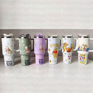 Gobelet isotherme pour enfants avec poignée et couvercle, en acier inoxydable, avec logo personnalisé, imprimé de personnages de dessins animés mignons et d'animaux - Product Image 6