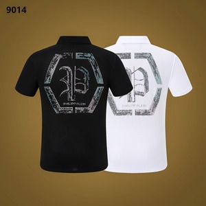 Plein Người Đàn Ông Của Mỏng Phù Hợp Với Cổ T-Shirt Cotton Thoáng Khí ủi Kim Cương Skull Spandex-Voan Tự Nhiên Nút Thoải Mái Tops - Product Image 1