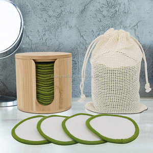 Tampons démaquillants ronds lavables et réutilisables en <span class=keywords><strong>bambou</strong></span>, 12 pièces de bonne qualité, avec boîte ronde en <span class=keywords><strong>bambou</strong></span> - Product Image 2
