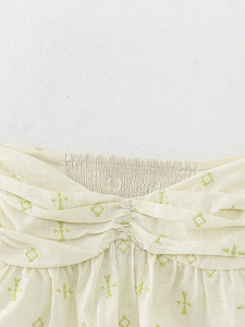 <span class=keywords><strong>Top</strong></span> court <span class=keywords><strong>sans</strong></span> bretelles en coton jaune à fleurs brodées, plissé et <span class=keywords><strong>smocké</strong></span>, décontracté et tendance pour l'été, pour femmes - Product Image 3