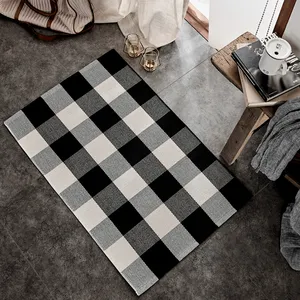 45x70cm Handmade Modern <strong>Small</strong> Carpet for Indoor Decor Black and White Patchwork Washable Cotton Woven Rug <strong>Door</strong> <strong>Mat</strong> - Product Image 4