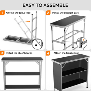 Mesa Plegable para Acampar, Mesa de <span class=keywords><strong>Bar</strong></span> Portátil de Aluminio con Estantes de Almacenamiento de 2 Niveles, Cubierta de Tela Extraíble, Mesa de Campamento Plegable - Product Image 4
