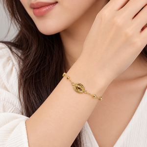 <b>Beaded</b> Charm <b>Bracelet</b>, Stainless Steel, 14K Gold Vacuum Plated, Gold and <b>Silver</b> Color Options - Product Image 5