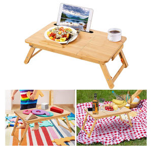 홈 오피스 용 수납 서랍이있는 랩 데스크 접이식 나무 대나무 침대 노트북 책상 조정 가능한 아침 식사 서빙 침대 트레이 테이블 - Product Image 3