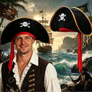 <span class=keywords><strong>Sombrero</strong></span> de Capitán <span class=keywords><strong>Pirata</strong></span> para Halloween, Fiesta de Disfraces, Personaje de Piratas del Caribe, Bufanda Roja, Accesorios para Actuaciones en Escenario - Product Image 1