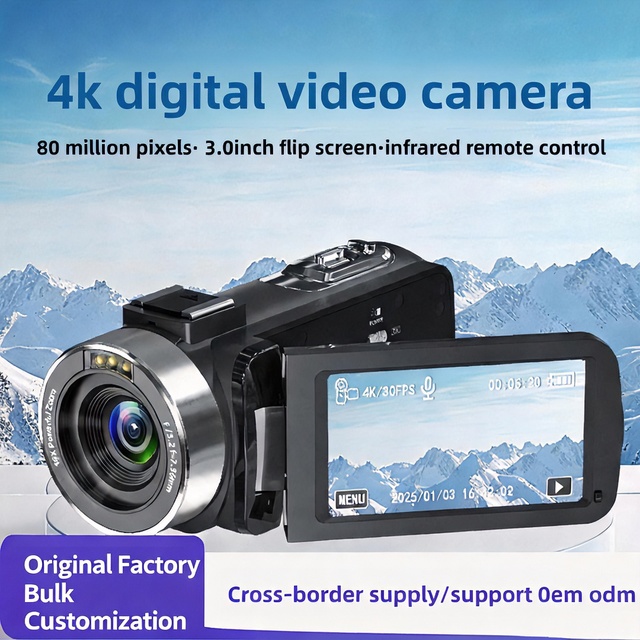 4K Camera Camera 80MP Camcorder Vlogging W/ 3.0 " Rotatable Flip Screen WiFi Connection IR Remote Control & Pro CMOS Sensor
