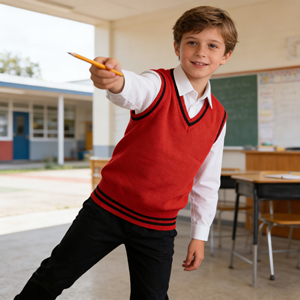 Gilet Scolastico Rosso Senza Maniche Cardigan per Bambini Abbigliamento Invernale Studenti Uniformi Scolastiche Personalizzate Maglione Cappotto - Product Image 1