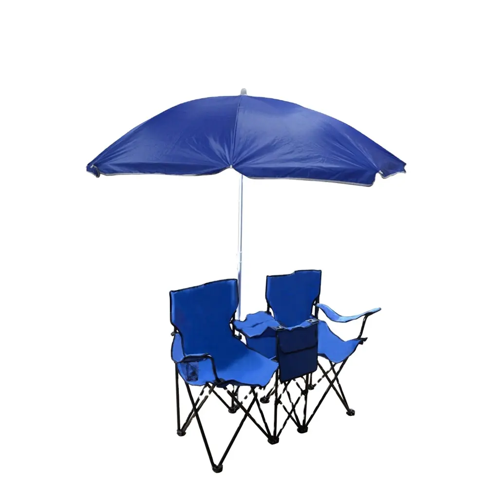 Jardín al aire libre picnic portátil doble asiento camping silla plegable portátil con paraguas
