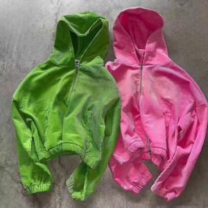 Áo khoác hoodie nam có khóa kéo, phong cách đường phố cổ điển, 100% cotton, họa tiết in, kiểu dáng ngắn, rộng rãi, mùa đông, có thêu và miếng dán trang trí - Product Image 4