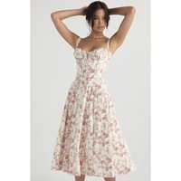 Robe d'été pour femmes, robe midi à bretelles spaghetti, imprimé floral de plage, bustier, col en V, fente croisée