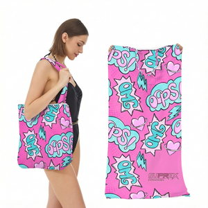 Custom 2 in 1 <b>Beach</b> <b>Towel</b> Shoulder Bag Microfiber Quick Dry Absorbent <b>Towel</b> Digital Print Travel <b>Beach</b> Use - Product Image 1
