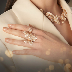 Rose <b>Gold</b> Flower <b>Cocktail</b> <b>Ring</b> Pave Set Diamond Women Luxury Party Jewelry - Product Image 3