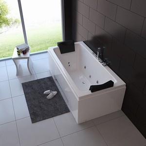 <span class=keywords><strong>Baignoire</strong></span> à remous moderne rectangulaire de 1,70 m autoportante en acrylique blanc écologique pour adultes, pour se baigner dans un appartement - Product Image 3