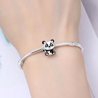 Pendentif en émail et zircon plaqué argent style punk, motif panda de dessin animé à langue levée tenant un bâton de bambou, souvenir de voyage pour femme