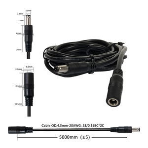 Câble d'extension DC5525 mâle-femelle de 5 mètres, conducteur en cuivre nu 20AWG, cordon d'alimentation pour projecteurs - Product Image 2