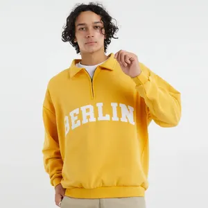 New fashion 2023 fall warm quater zipper hoodie men yellow plain pullover 1/4 zip lapel neck sweatshirt