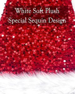 Paillettes Paillettes Noël Père Noël Chapeau Hommes Femmes Enfants Velours Extra Épaissir Long Moelleux <span class=keywords><strong>Pompon</strong></span> Nouvel An Xmas Sparkly Santa Cap - Product Image 6