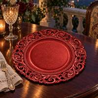 Assiette de présentation classique de luxe 13 pouces en plastique thermolaqué, argentée, à bord ajouré baroque et finition texturée, pour la restauration hôtelière
