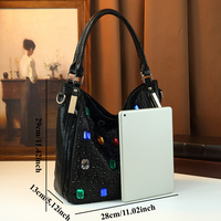 Sac Hobo de Luxe pour Femme, Orné de Strass et de Cristaux, Sac Fourre-tout Argenté avec Poignée Supérieure, Sac à Bandoulière et Sac Croisé