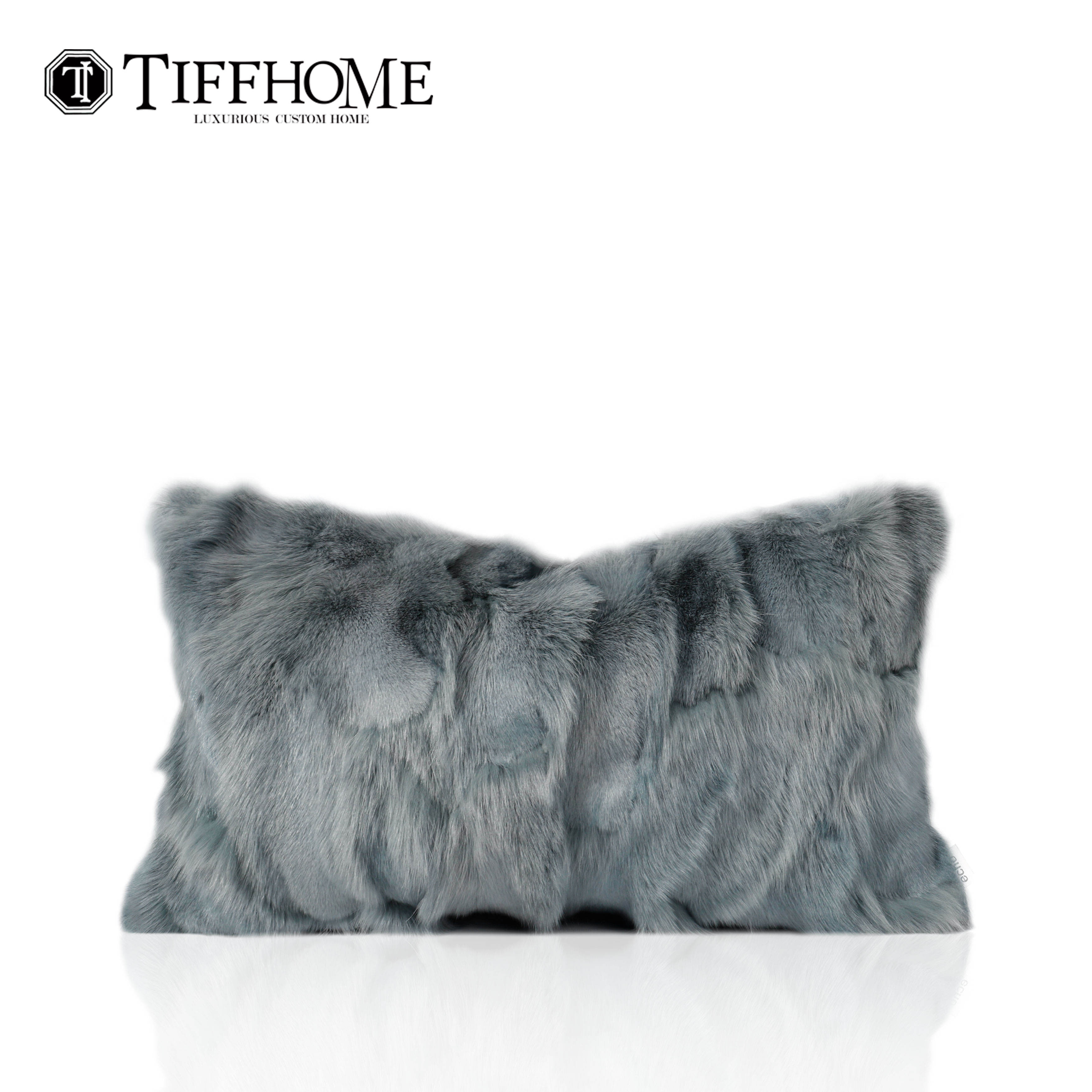 Blue fox fur lumbar pillow