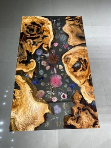 Tavolo da Pranzo o da Cucina a Lastra in Legno di Suar e Resina Epossidica Luminosa Tema Baia Marina Spiaggia - Product Image 5