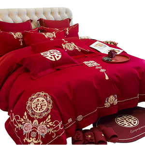 Bộ bốn món đám cưới phong cách Trung Quốc Cao Cấp Vỏ gối cotton 100% màu đỏ tươi bộ đồ giường tùy chỉnh đếm sợi 300tc - Product Image 1