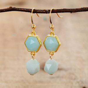 Boucles d'oreilles pendantes hexagonales en Amazonite, serties de zinc, bijoux de fête - Product Image 1
