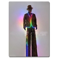 Costume de danse sur échasses lumineuses à LED, barre de 2 mètres, ensemble de performance pour défilé de parc, miroir doré, adultes en stock