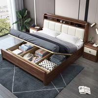 Lit double moderne minimaliste en bois de noyer massif, luxe léger, chambre à coucher, avec dossier souple, style chinois, lit principal