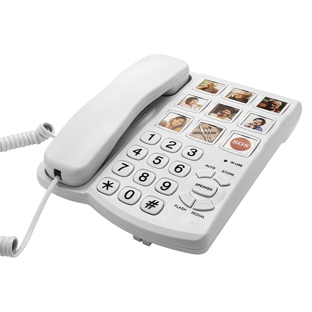 Big Button Phone for Seniors, Corded Landline Telephone with Handsfree Function and 9 Groups of Photo Memory