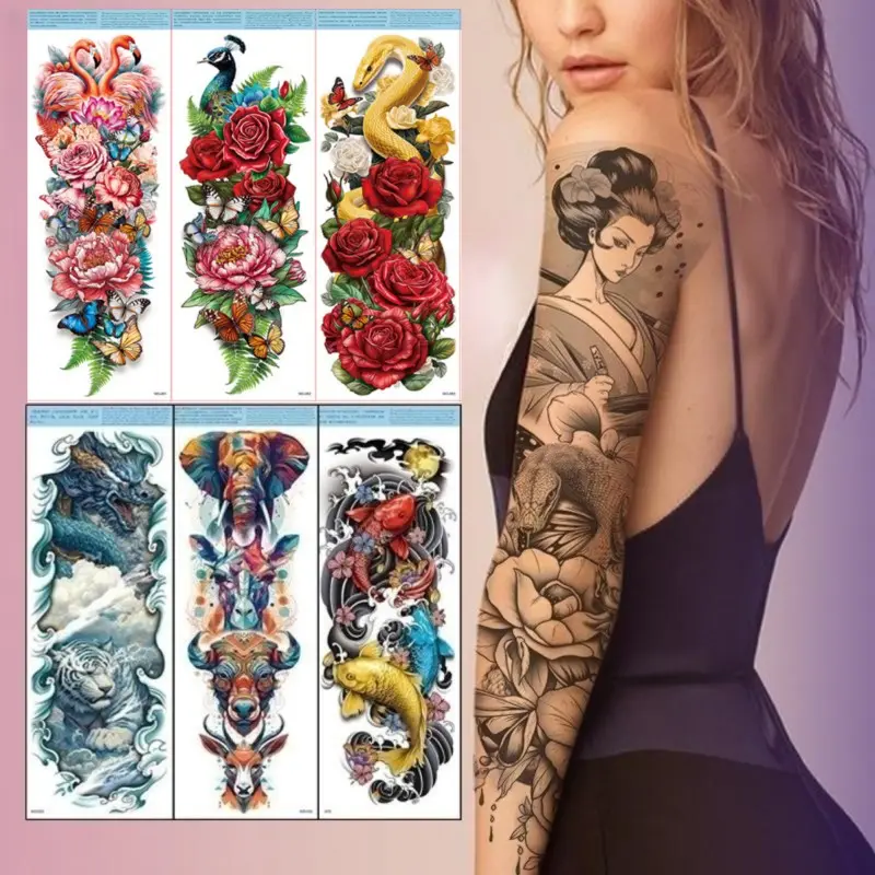 Top vente personnalisé personnalisé Cool Tribal tatouage manches bras complet transfert d'eau autocollants de tatouage temporaire pour femmes homme